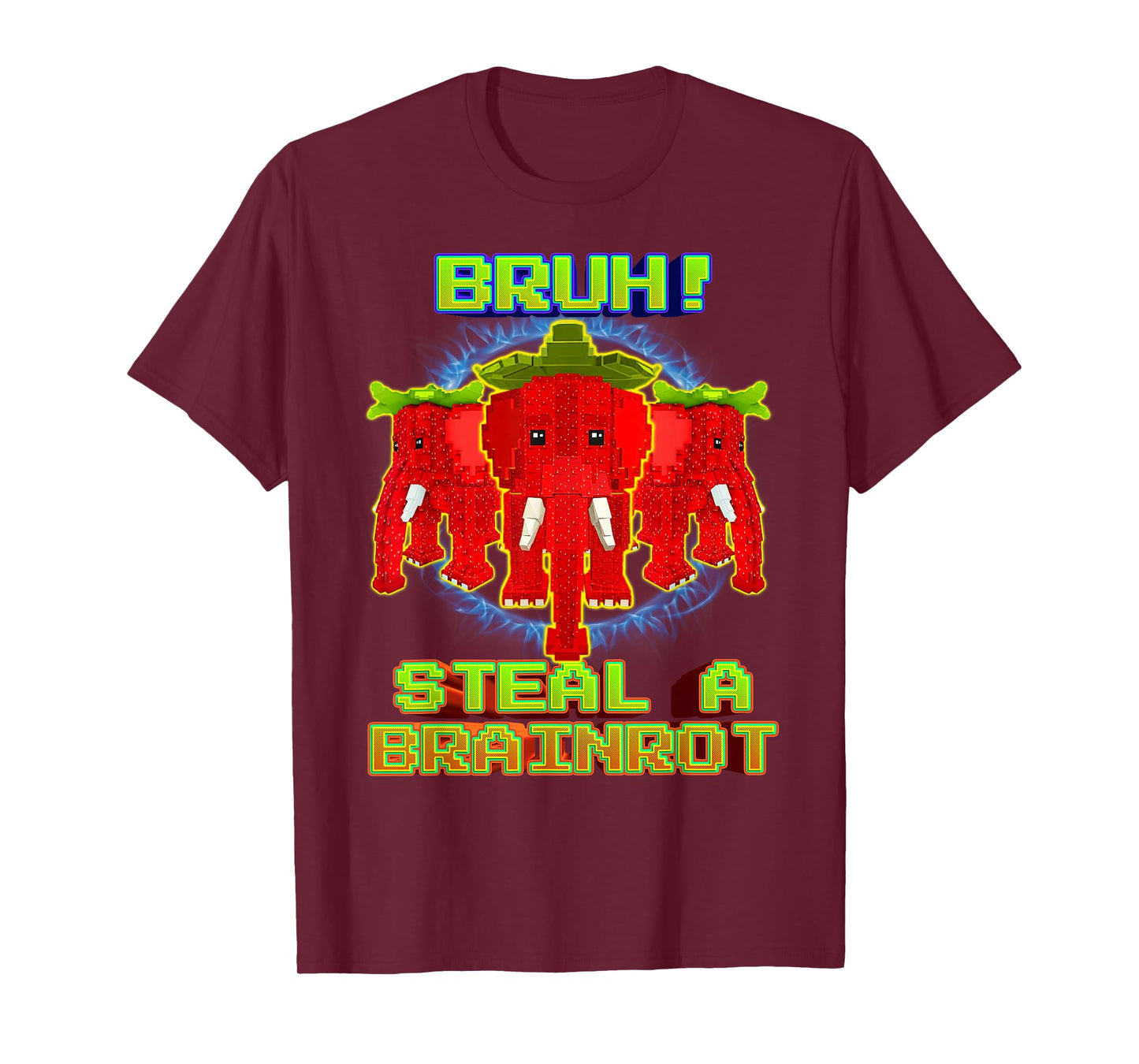 Bruh Funny Strawberry Elephant Brainrot for Boys Kids Teens T-Shirt