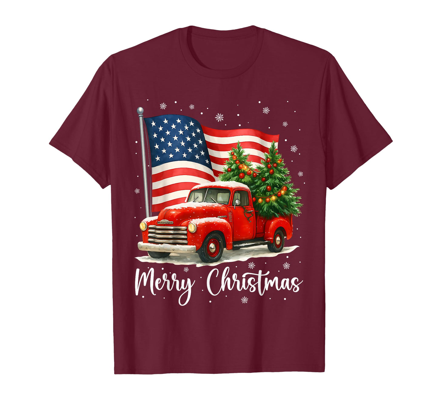Merry Christmas Red Truck Christmas USA Flag Family Pajama T-Shirt