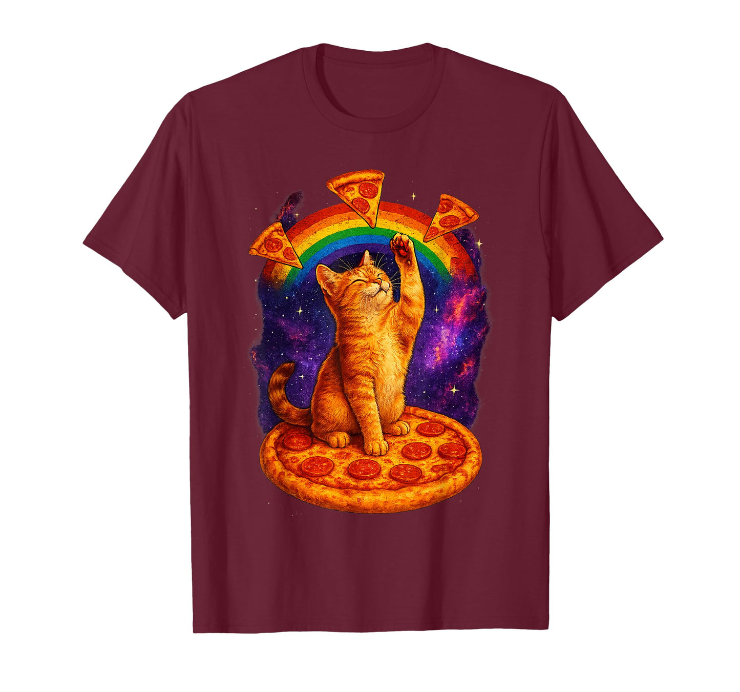 Space Cat Pizza Rainbow Cat Galaxy Cute Kitty in Space T-Shirt