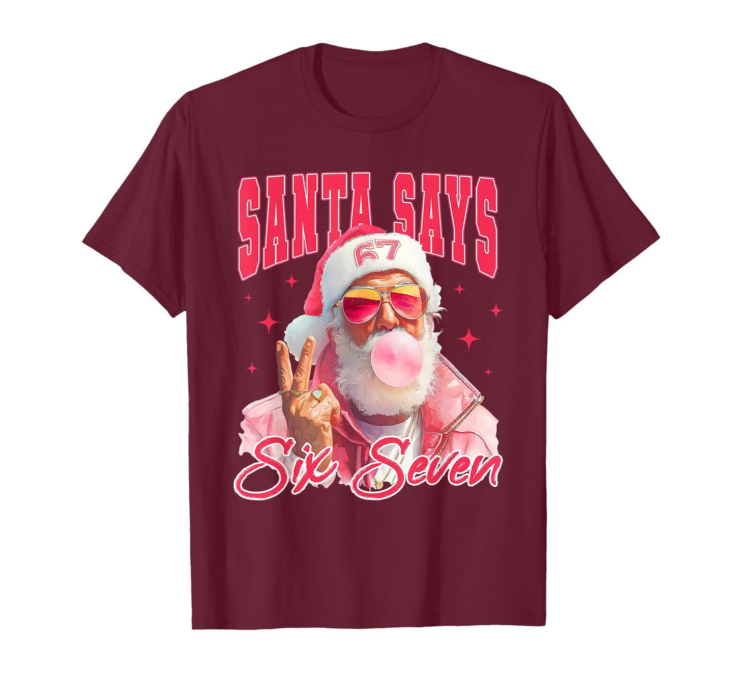 Santa Says Six Seven Meme 67 Christmas Funny Santa Crew Xmas T-Shirt