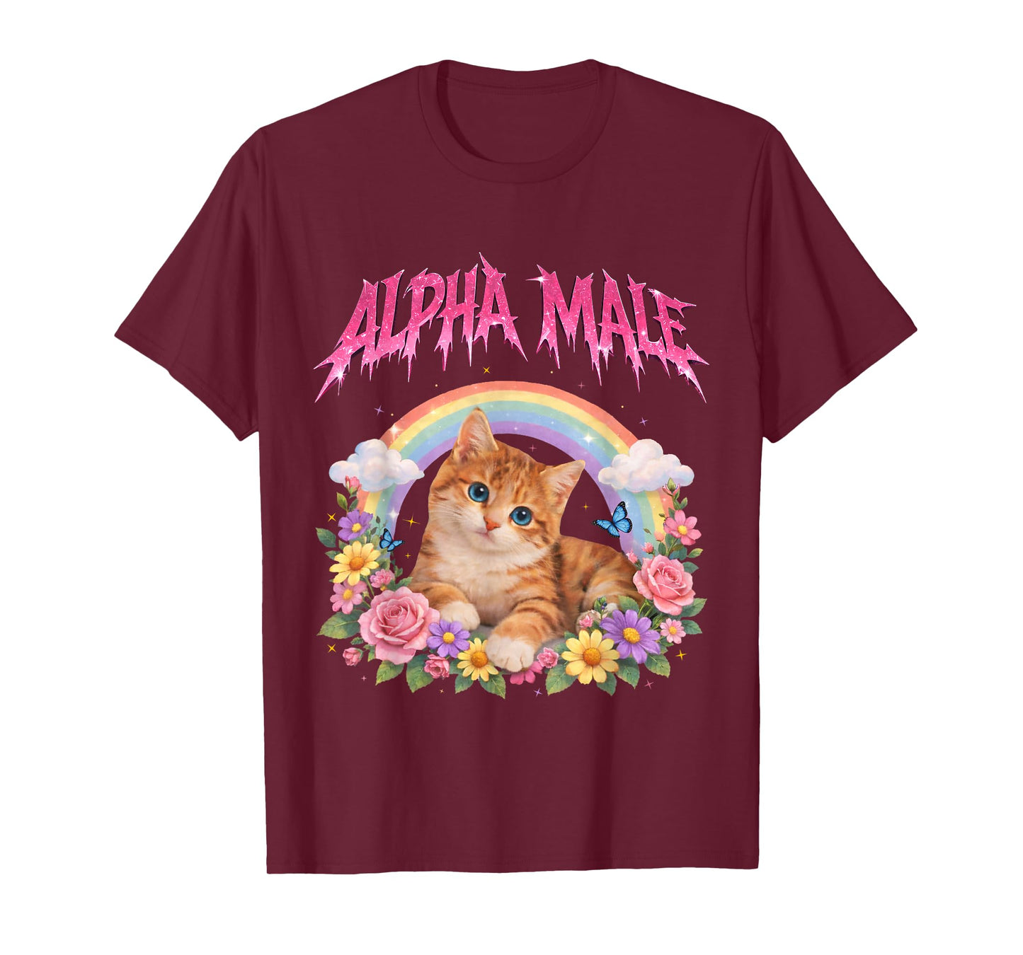 Alpha Male Funny Kitten Rainbow Floral T-Shirt