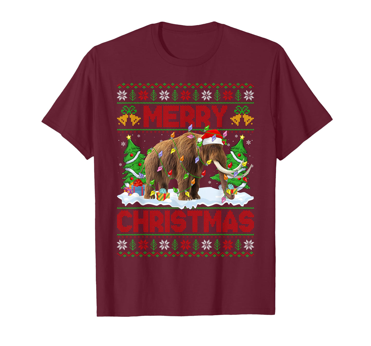 Woolly Mammoth Ugly Xmas Sweater Animal Lights Christmas T-Shirt