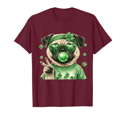Funny Pug St Patricks Day Luck Irish Shamrock Dog T-Shirt