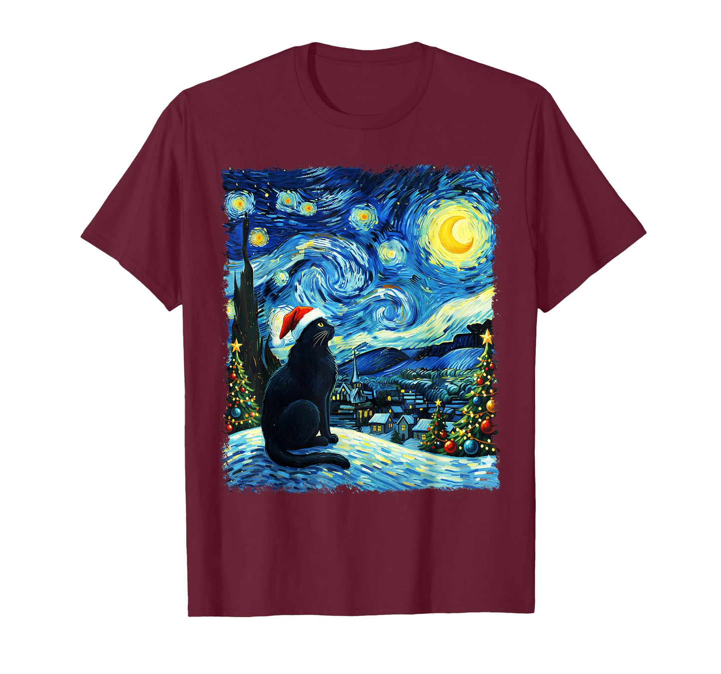 Black Cat Christmas Santa Hat Funny Meowy Cat Men Women Kids T-Shirt