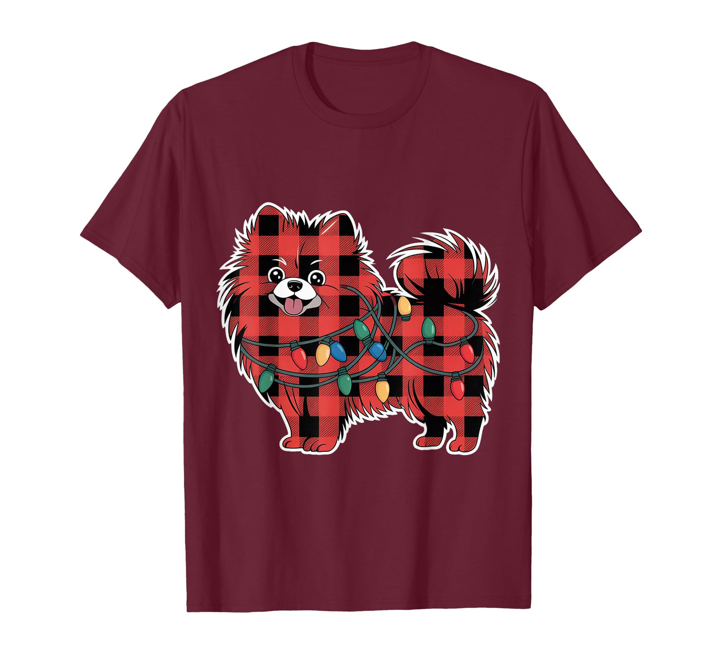 Plaid Pomeranian Christmas Lights Outfit Holiday Family T-Shirt