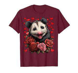 Cute Opossum with Red Roses Hearts Valentine’s Day Possum T-Shirt