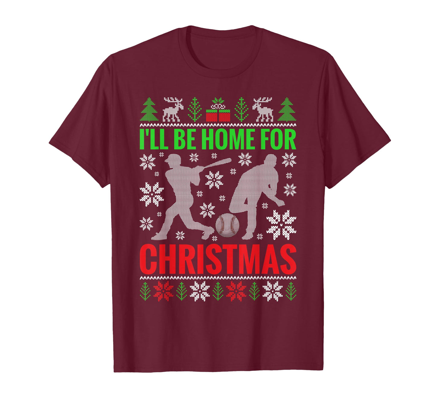 I'll Be Home for Christmas Baseball Funny Xmas T-Shirt