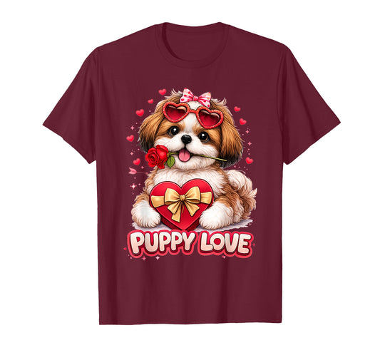 Valentine Shih Tzu Dog Cute Puppy Romance T-Shirt