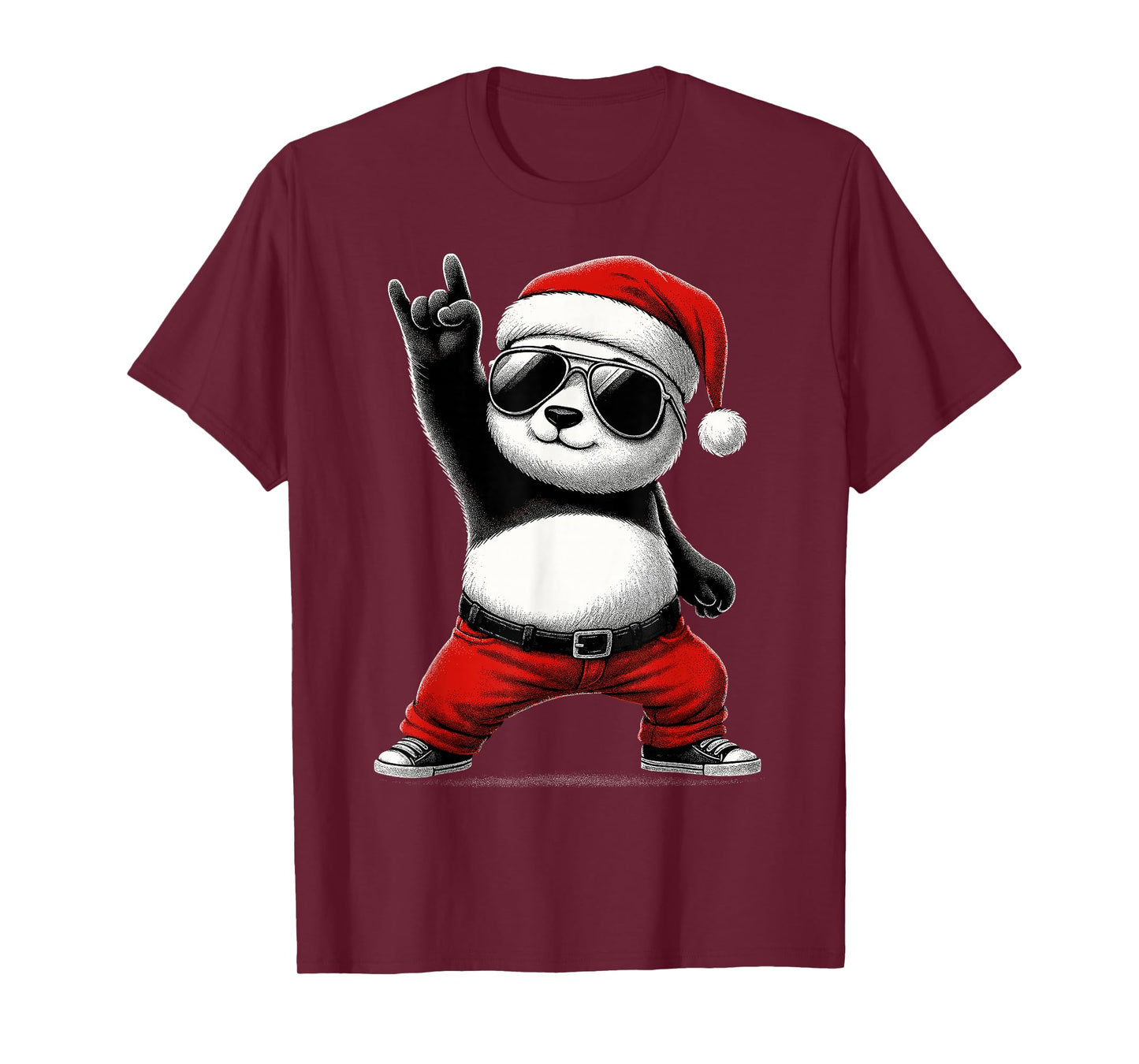 Panda Santa Rock On Men Women Kids Funny Panda T-Shirt