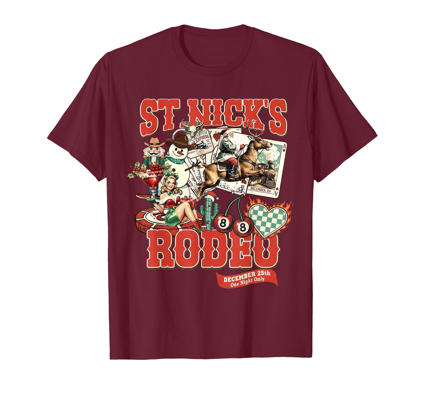 St. Nick’s Rodeo Retro Western Christmas Collage Santa T-Shirt