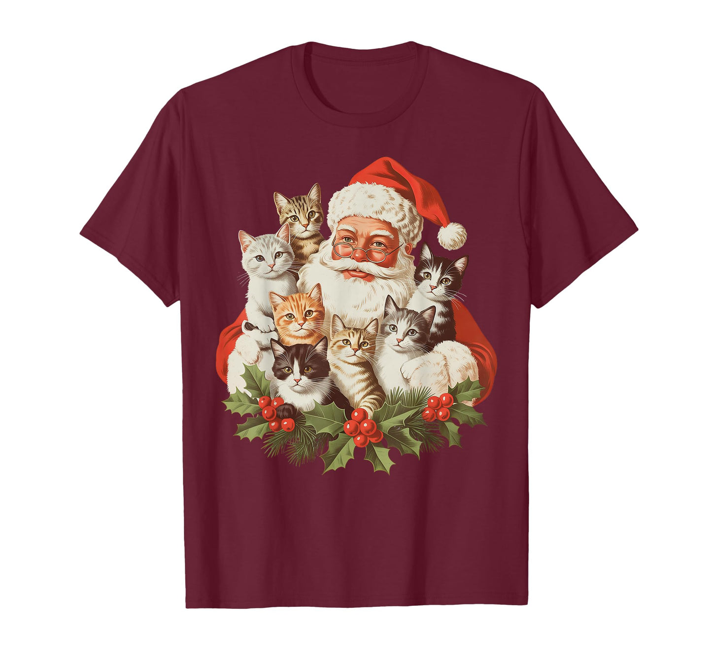 Santa Claus and Kittens Cats Christmas T-Shirt