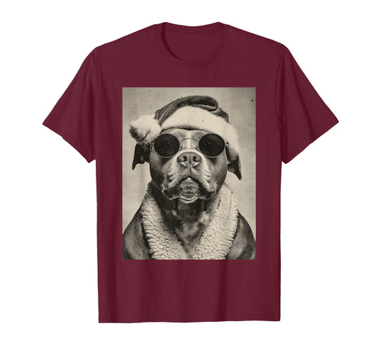 Funny Pit Bull with Sunglasses Retro Christmas Festive Dog T-Shirt