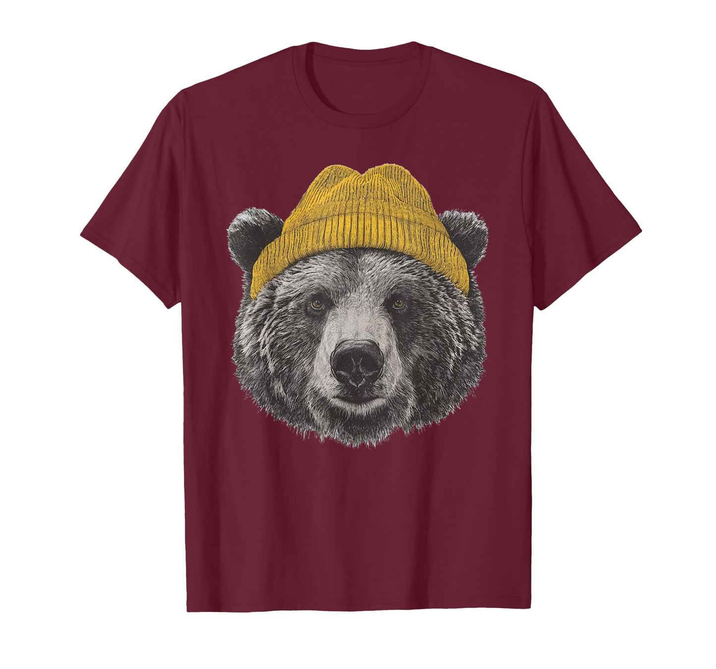 Retro Grizzly Bear in Beanie Wilderness Nature Camping T-Shirt