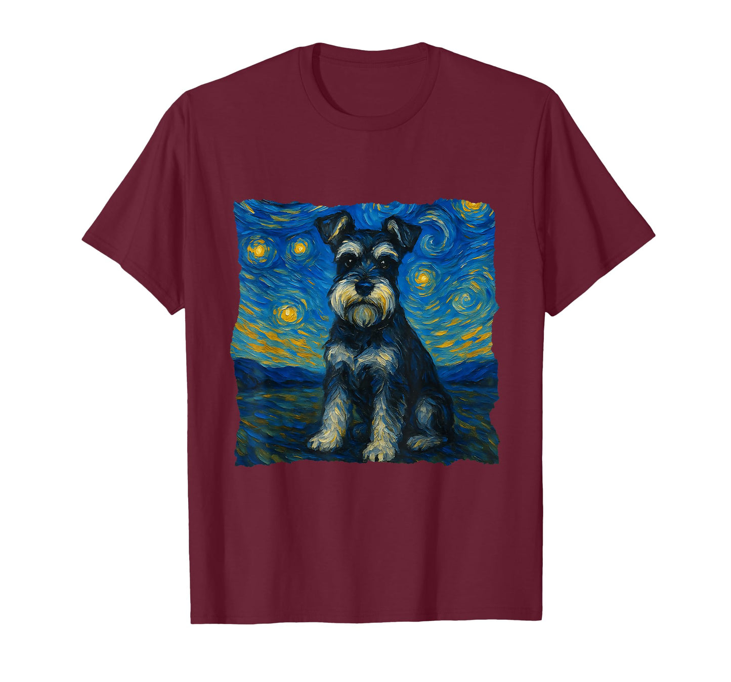 Schnauzer Dog Art Starry Night Style Painting Dog Lovers T-Shirt
