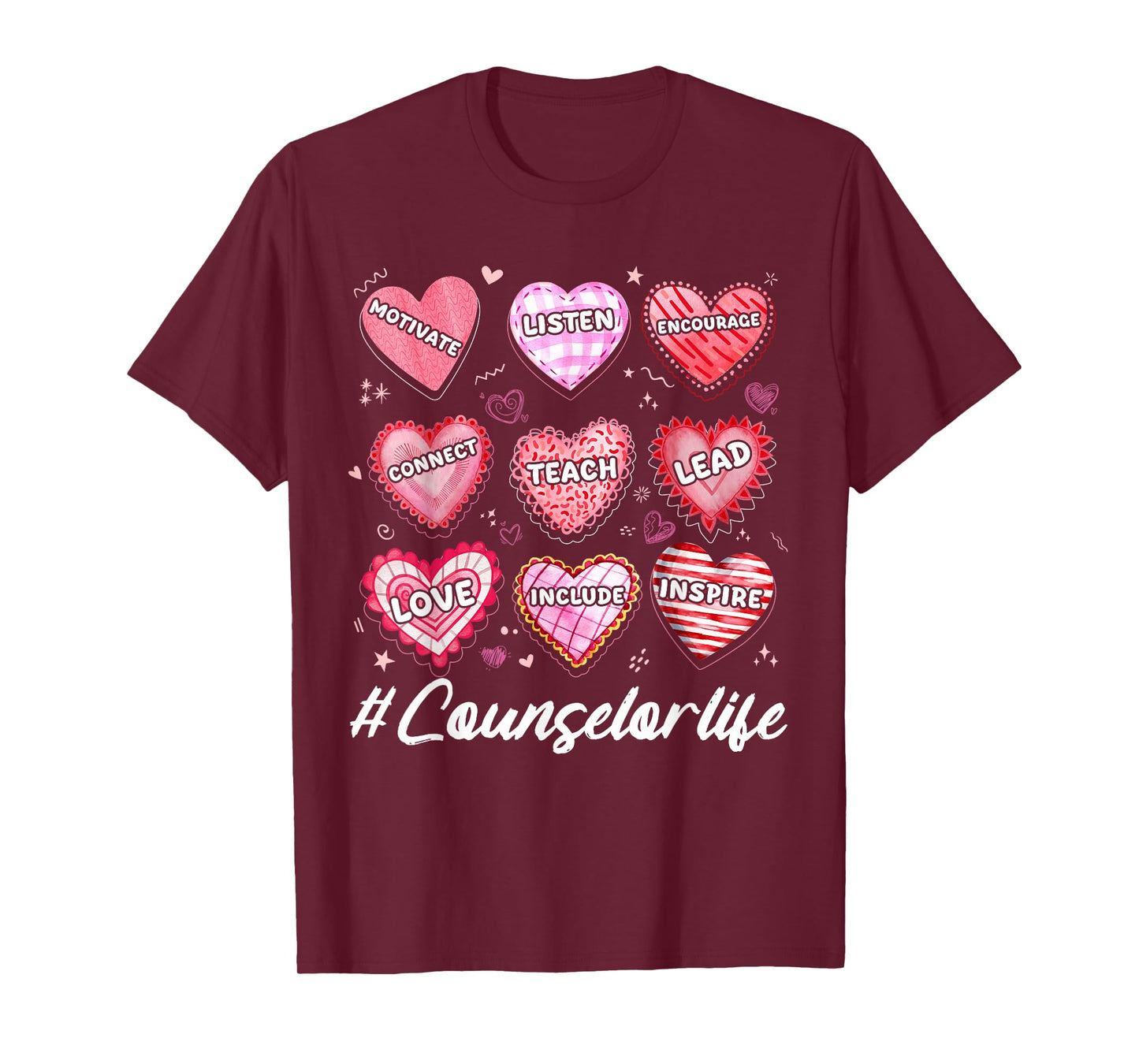 School Counseling Counselor Life Hearts School Valentine T-Shirt