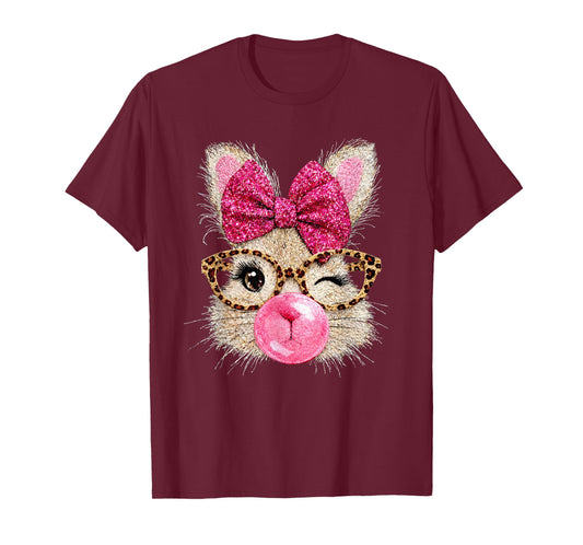 Cute Bunny Face Glasses Pink Bubble Gum Rabbit Happy Easter T-Shirt