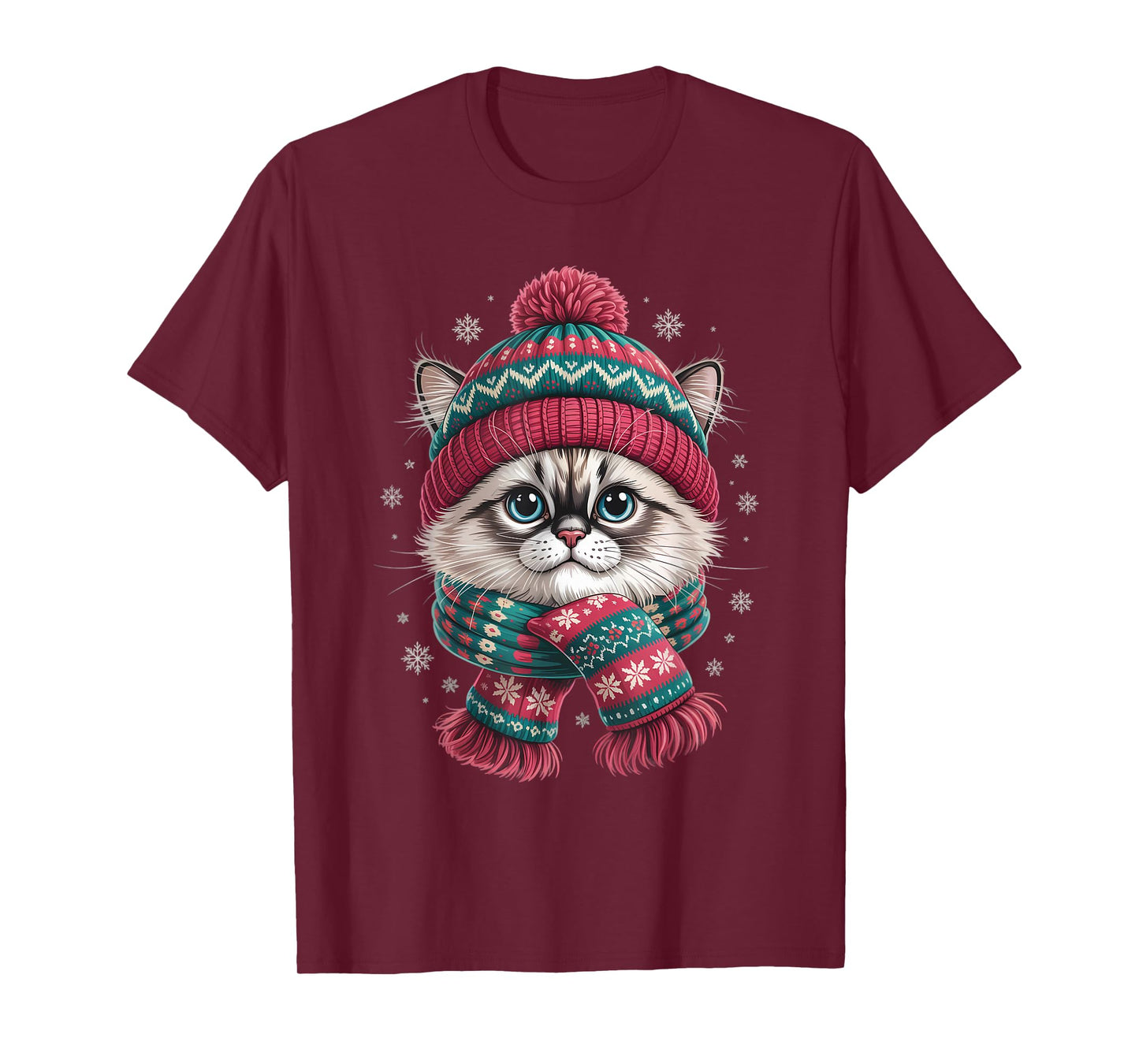 Funny Ragdoll Cat Santa Hat Christmas Lights T-Shirt