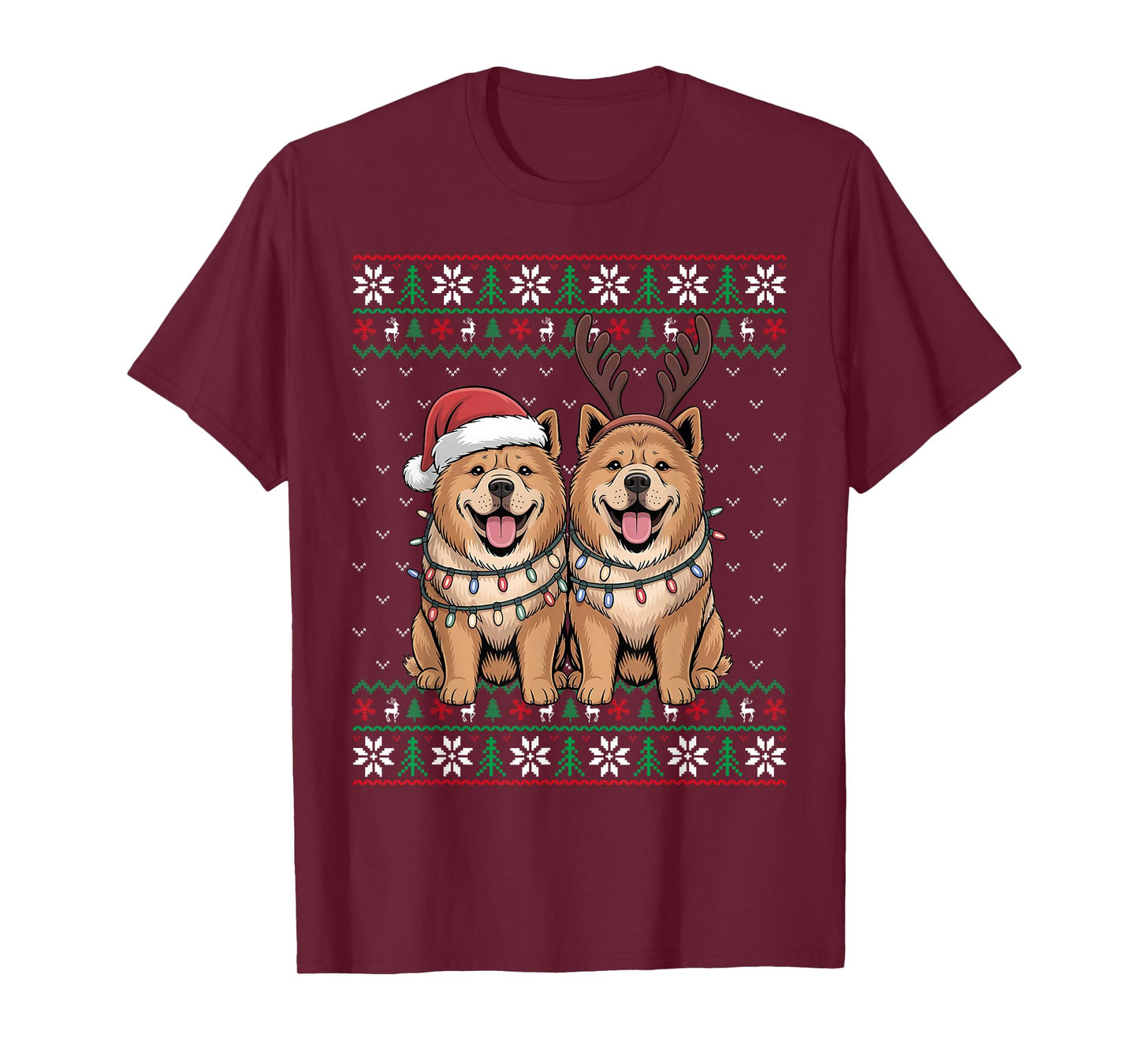 Ugly Xmas Lights Men Women Chow Chow Dog Christmas Sweater T-Shirt