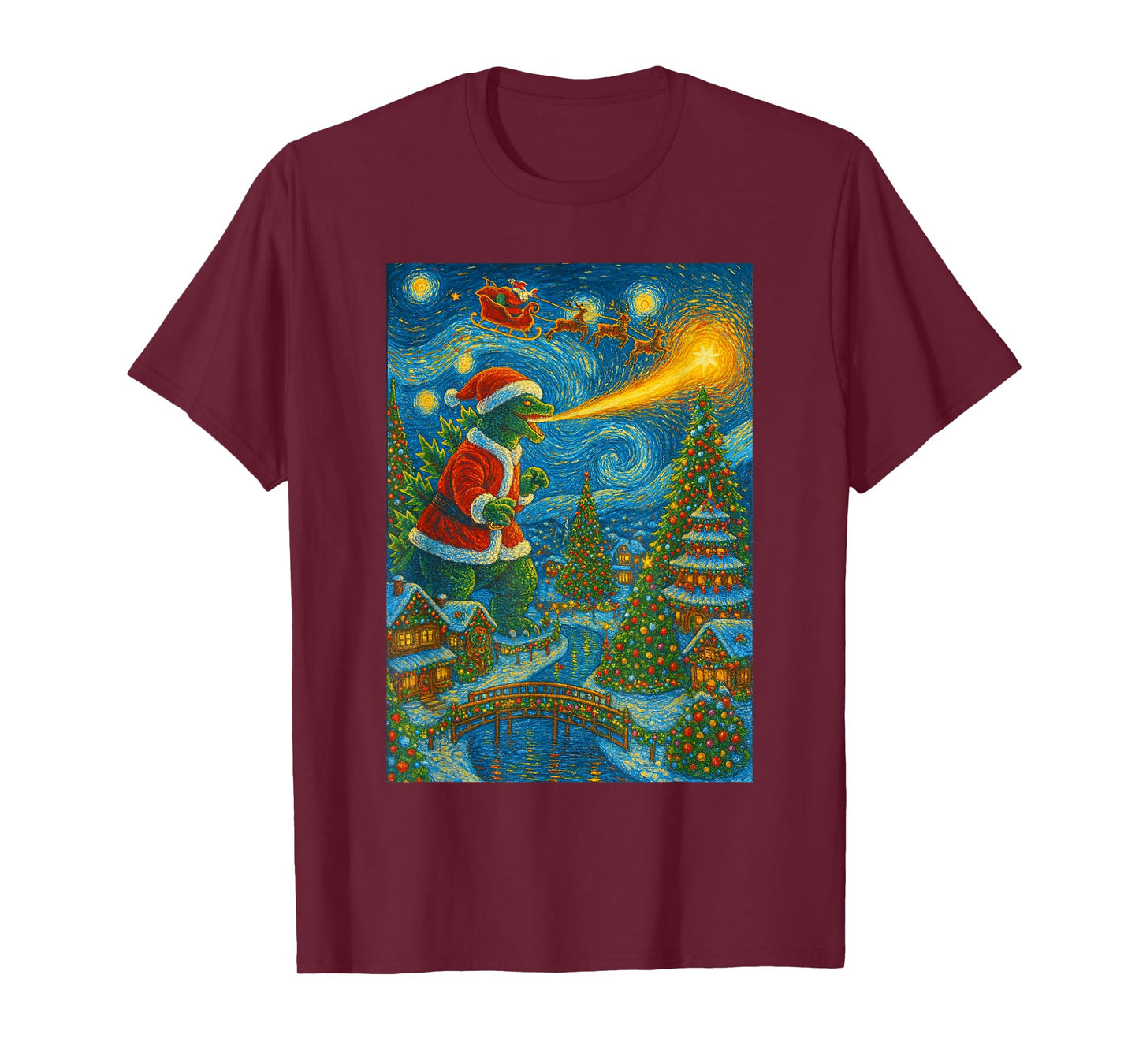 Kaiju Christmas Van Gogh Starry Night Japanese Monster T-Shirt