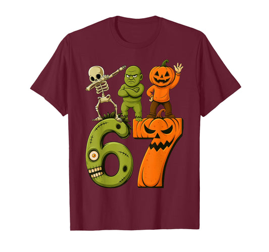 Funny Saying 6 7 Six Seven Costume Meme Retro 67 Hallowen T-Shirt