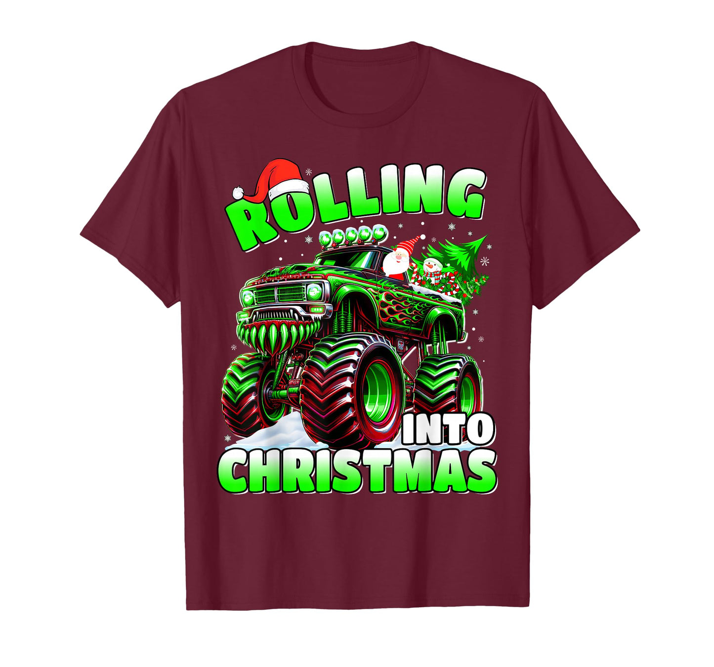 Rolling Into Christmas Monster Truck Holiday Boys T-Shirt