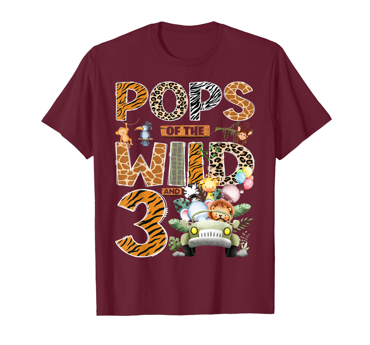 Pops of The Wild Three 3rd Birthday Boy Safari Jungle T-Shirt