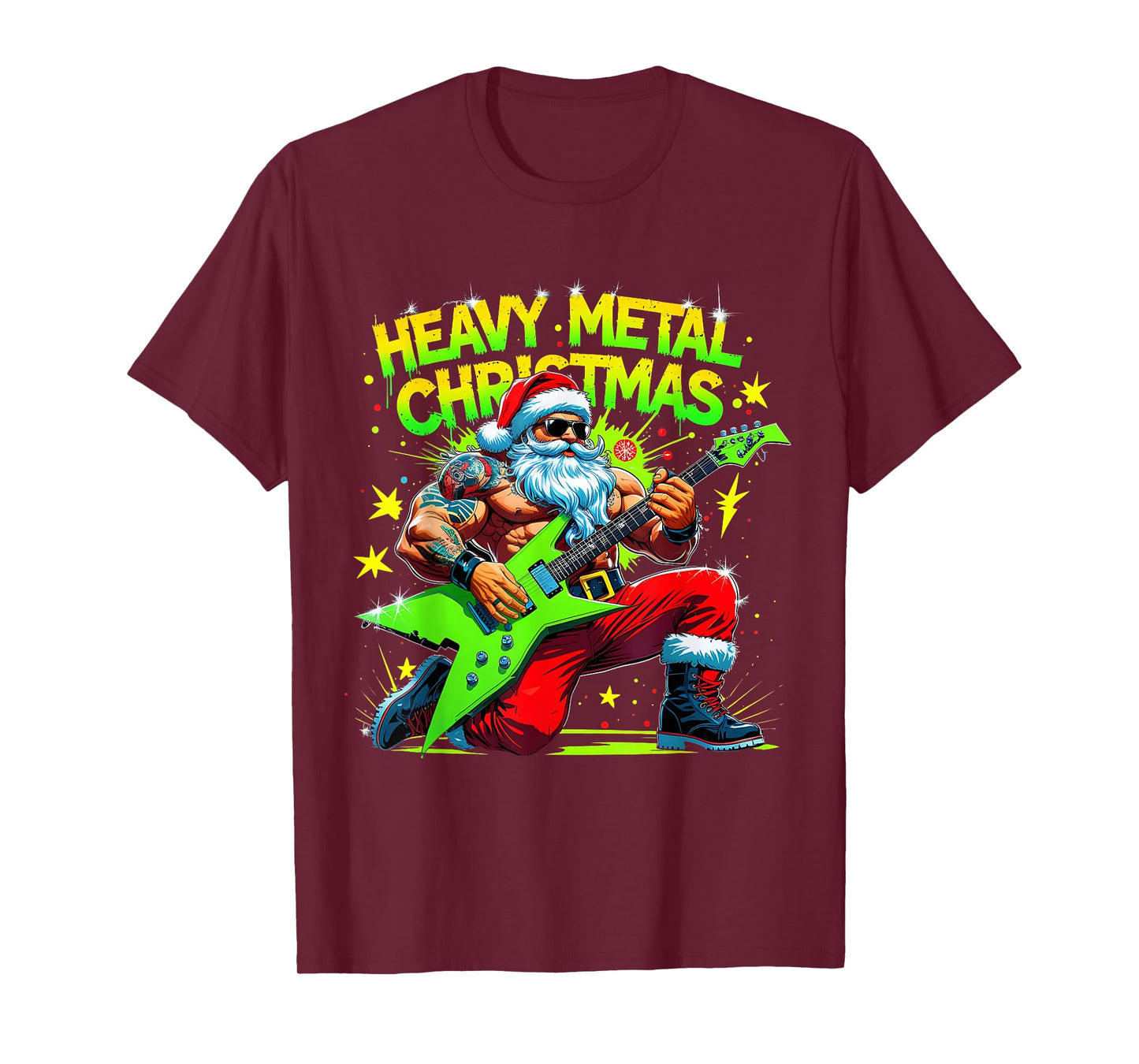 Heavy Metal Christmas Santa Rock Guitar Design T-Shirt