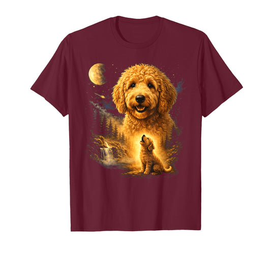 Goldendoodle Howling to The Moon Vintage 90s Funny Dog T-Shirt