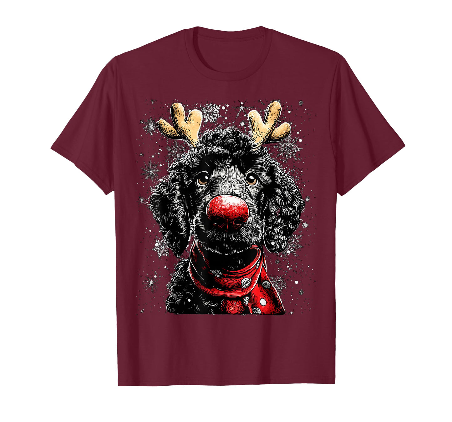 Whimsical Reindeer Poodle Dog Funny Christmas Graphic T-Shirt