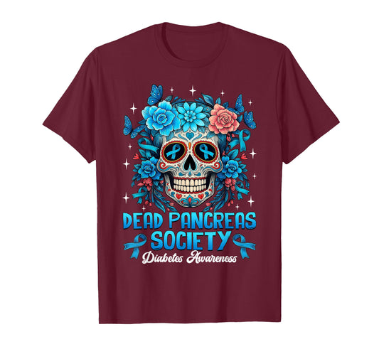Dead Pancreas Society Diabetes Awareness Floral Sugar Skull T-Shirt