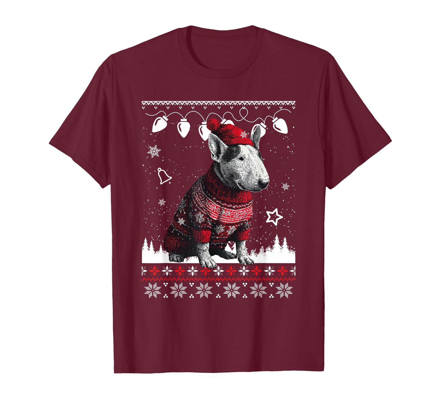 Cute Bull Terrier Christmas Wearing Sweater Funny Xmas Dog T-Shirt