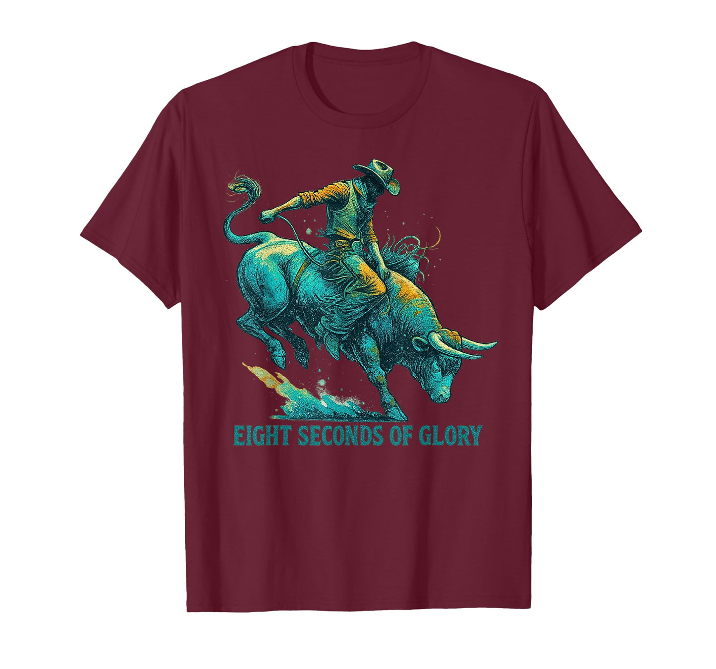 Eight Seconds of Glory Teal Bull Rider Western Art T-Shirt