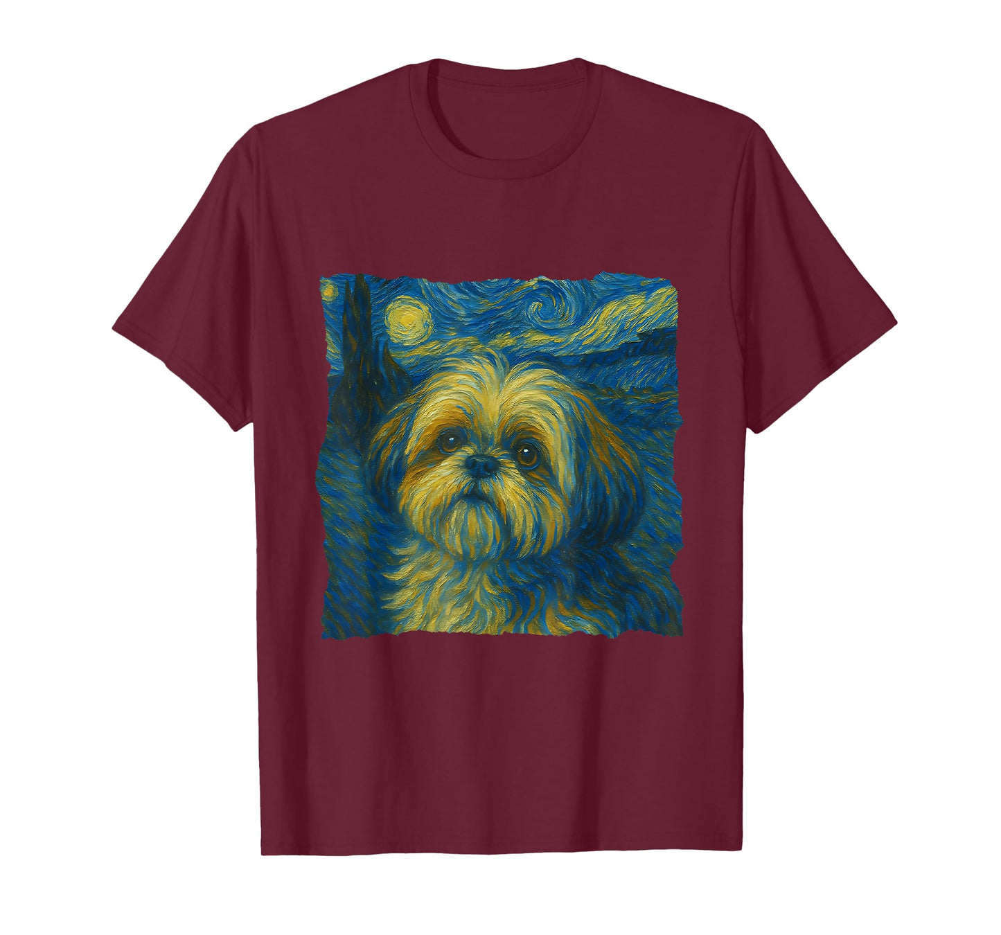Shih Tzu Dog Art Starry Night Style Painting Dog Lovers T-Shirt