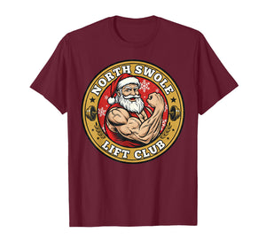 North Swole Lift Club Bodybuilder Santa Christmas Fitness T-Shirt