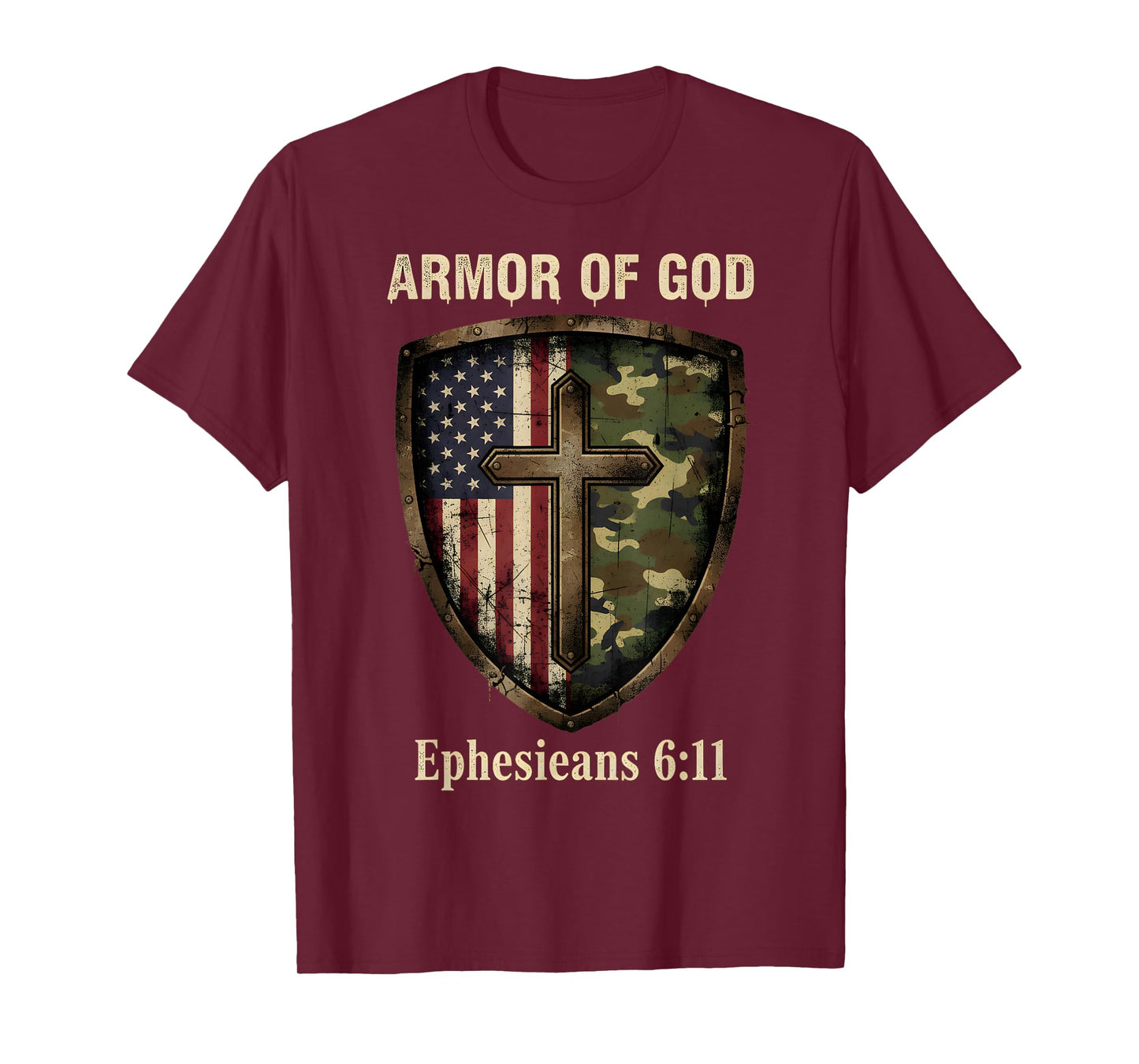 Armor God Camouflage Cross Religious Faith Military Bible T-Shirt