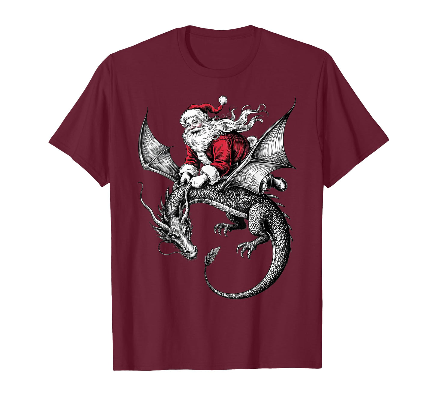 Retro Viking Pagan Christmas - Classic Santa Riding Dragon T-Shirt