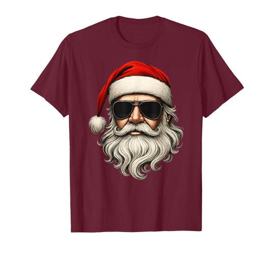 Santa Face Retro Sunglasses Funny Christmas Pajama Mens Boys T-Shirt