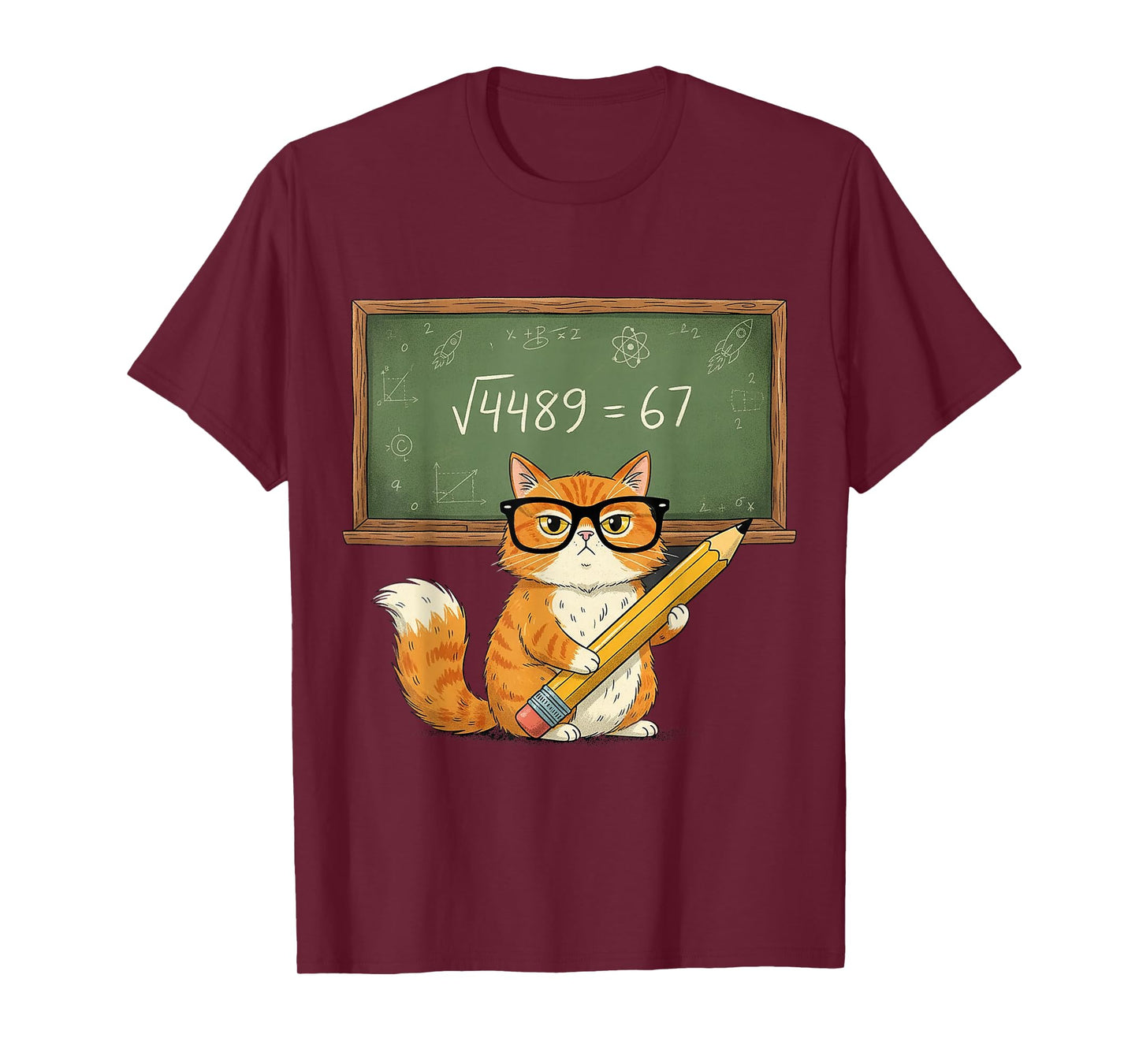 67 Meme Square Root 4489 Slang Six Seven Math Cat Teacher T-Shirt