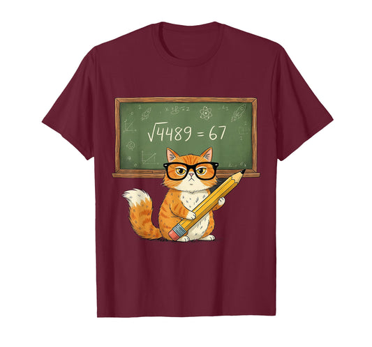 67 Meme Square Root 4489 Slang Six Seven Math Cat Teacher T-Shirt