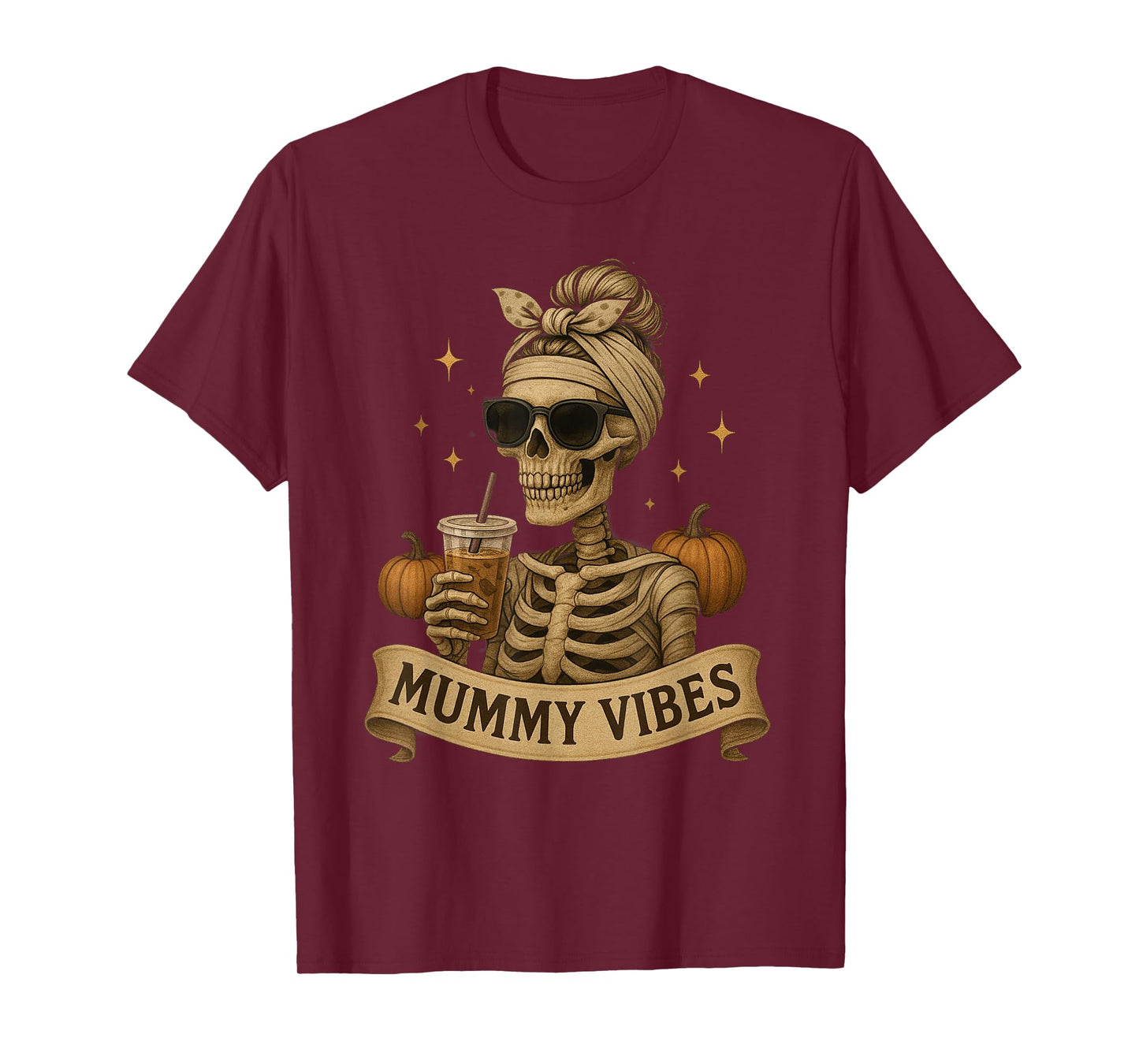 Mummy Vibes Iced Coffee Skeleton Mom Halloween Shirt T-Shirt