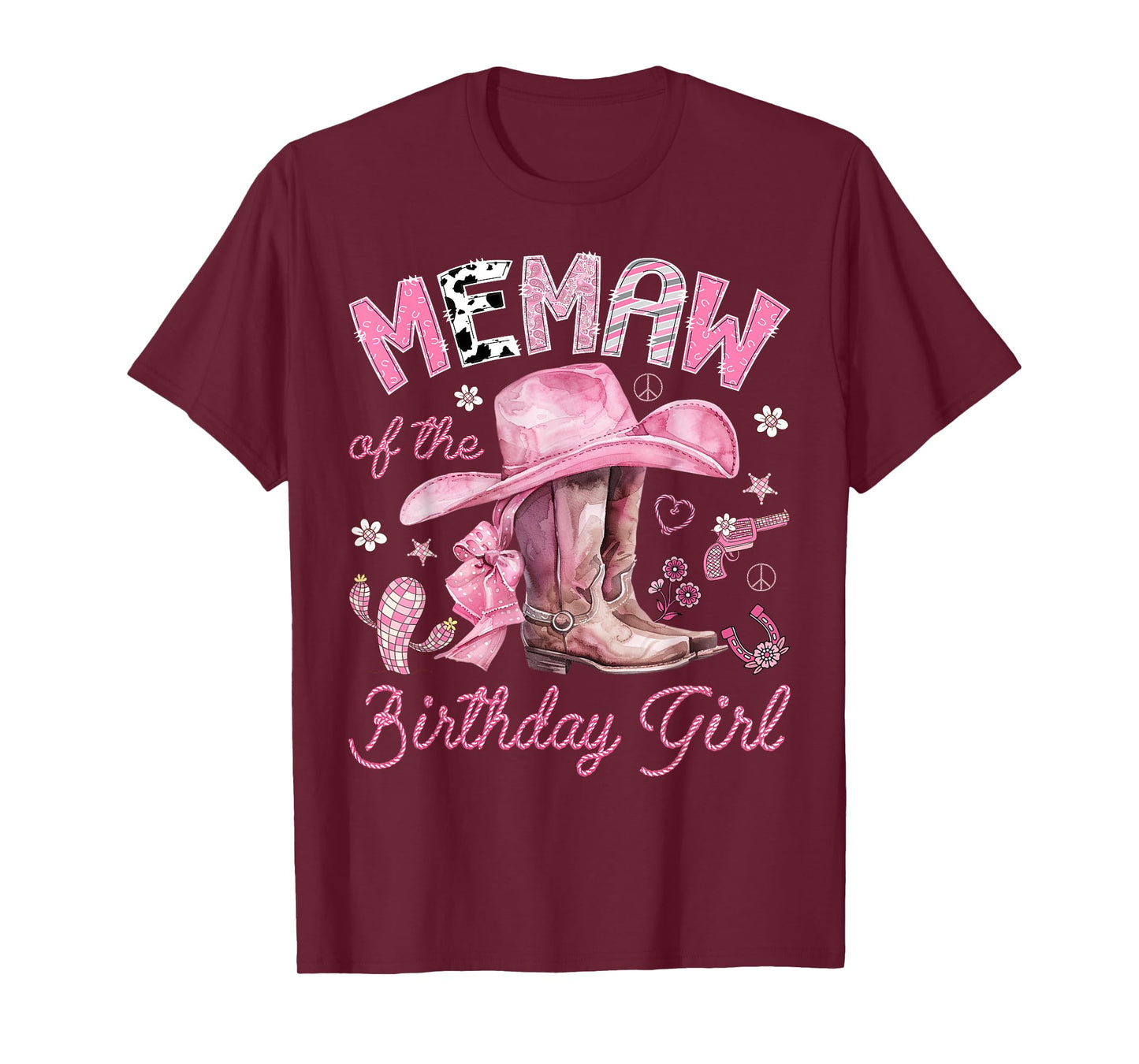 Memaw of The Birthday Girl Pink Cowgirl Western Rodeo T-Shirt
