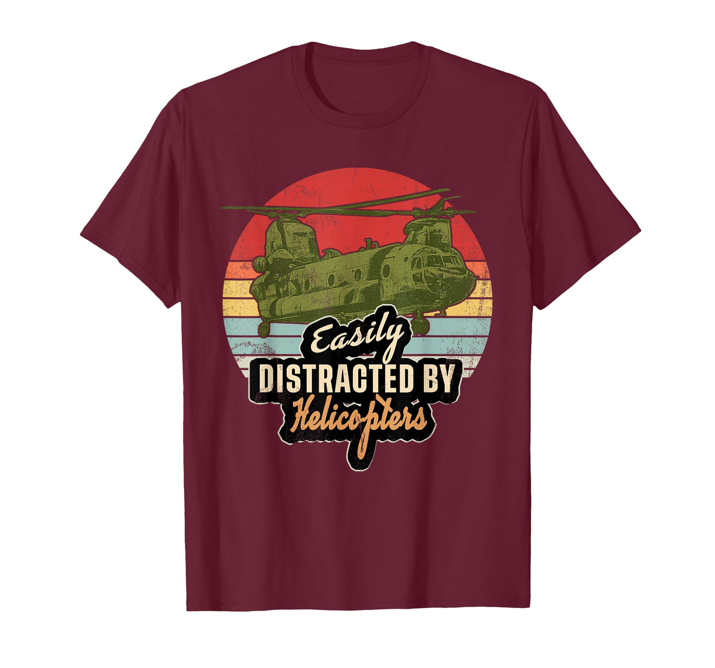 Funny Easily Distracted by Chinook Helicopter Retro Gift T-Shirt