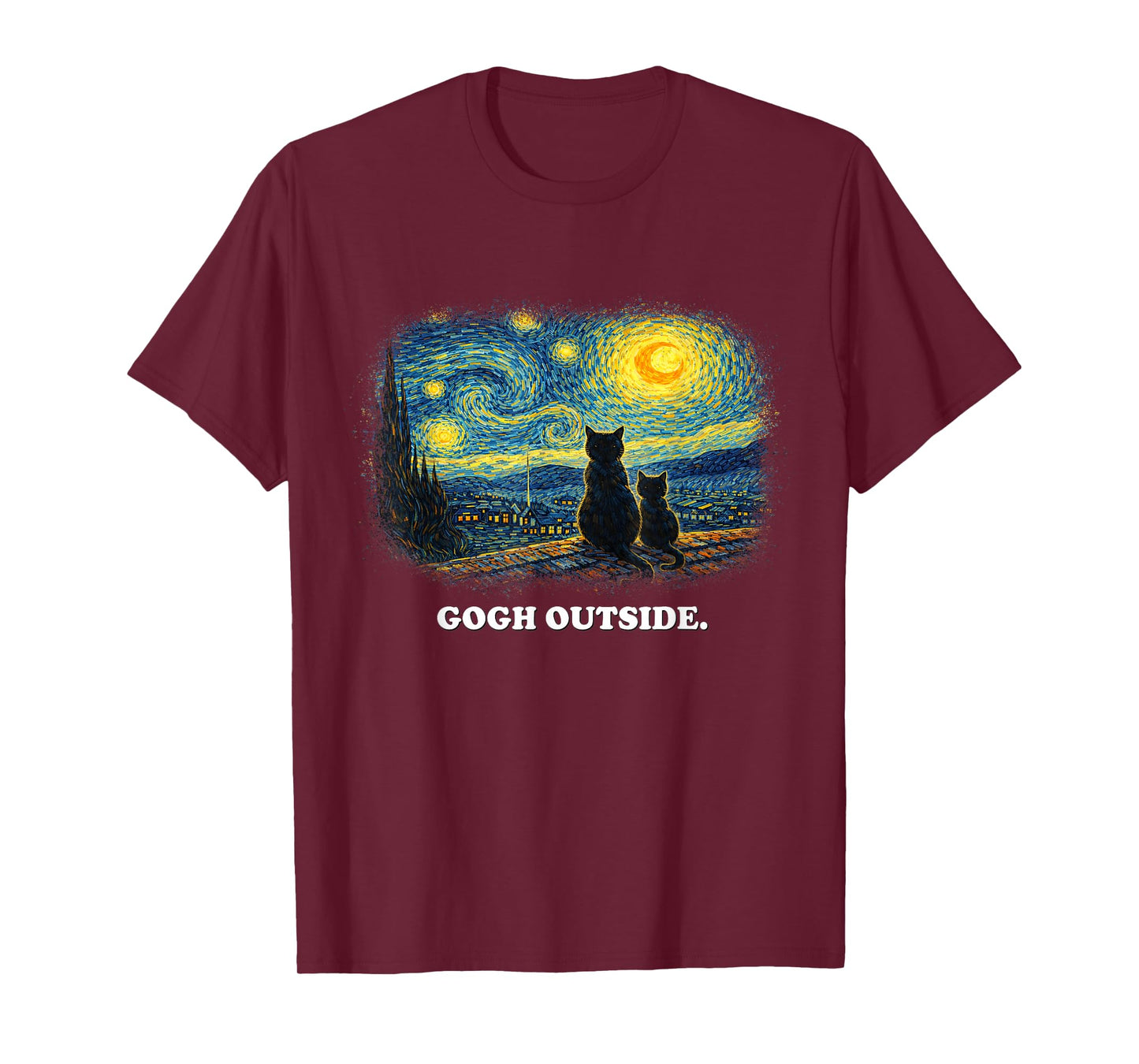 Gogh Outside Starry Black Cat Night Vincent Van Gogh T-Shirt