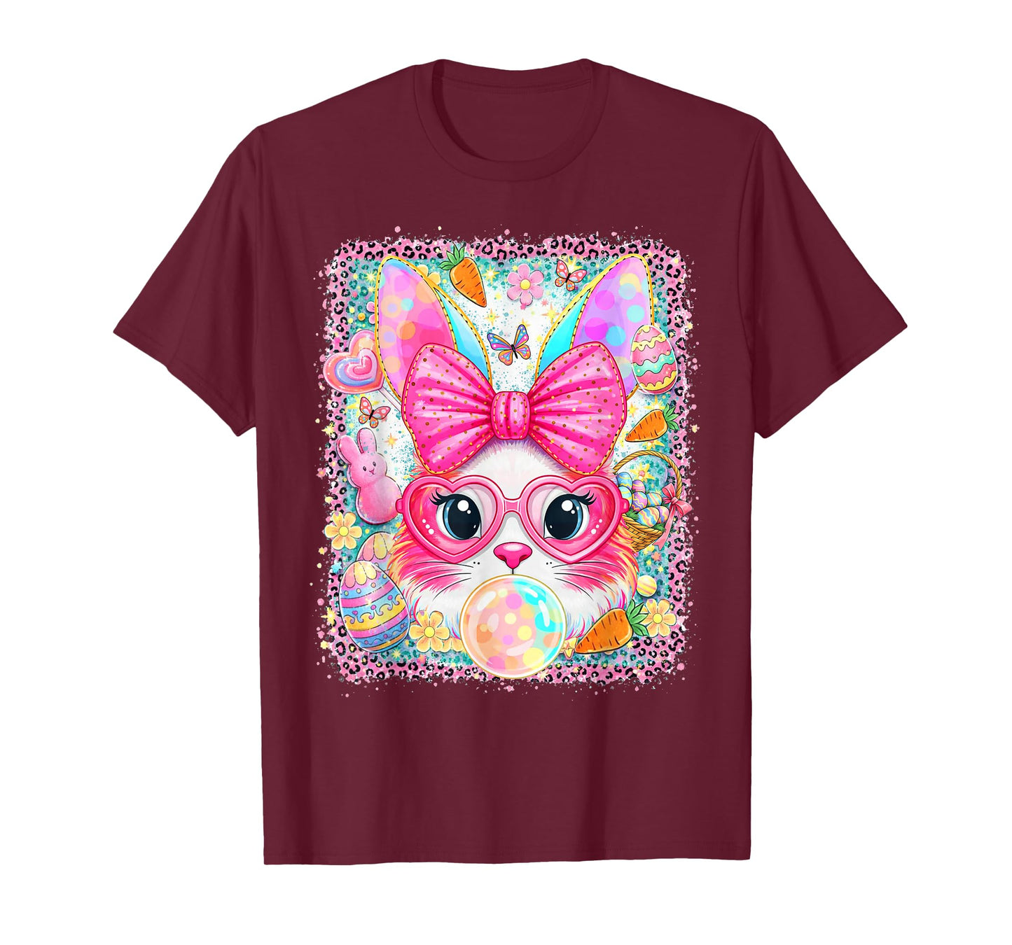 Happy Easter Rabbit Cute Bunny Face Blowing Bubble Girl Kids T-Shirt