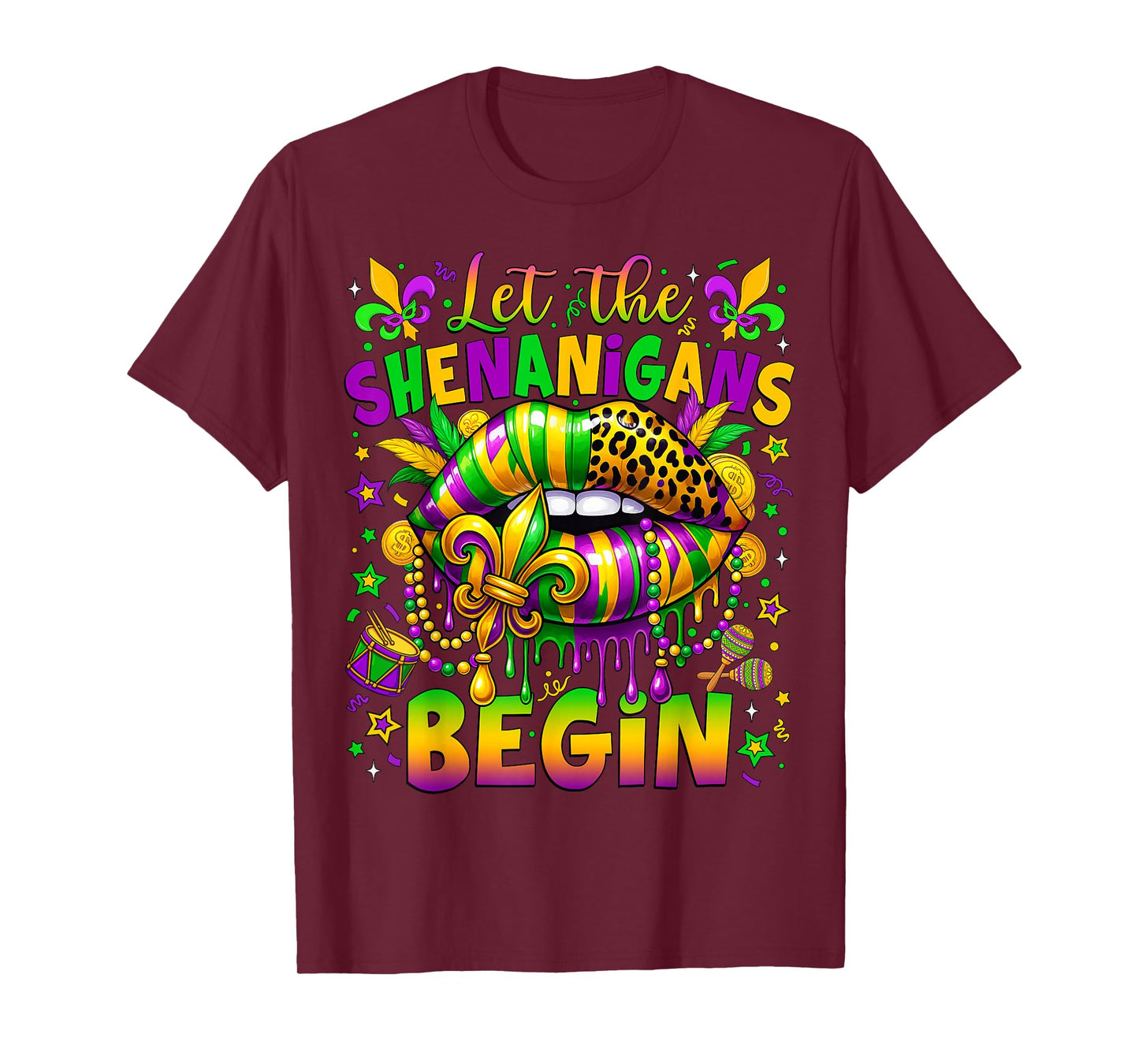 Let The Shenanigans Begin Mardi Gras Lips Women Girls Kids T-Shirt