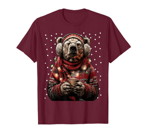 Festive Bear in Glasses Christmas Lights Funny Coffee Winter T-Shirt