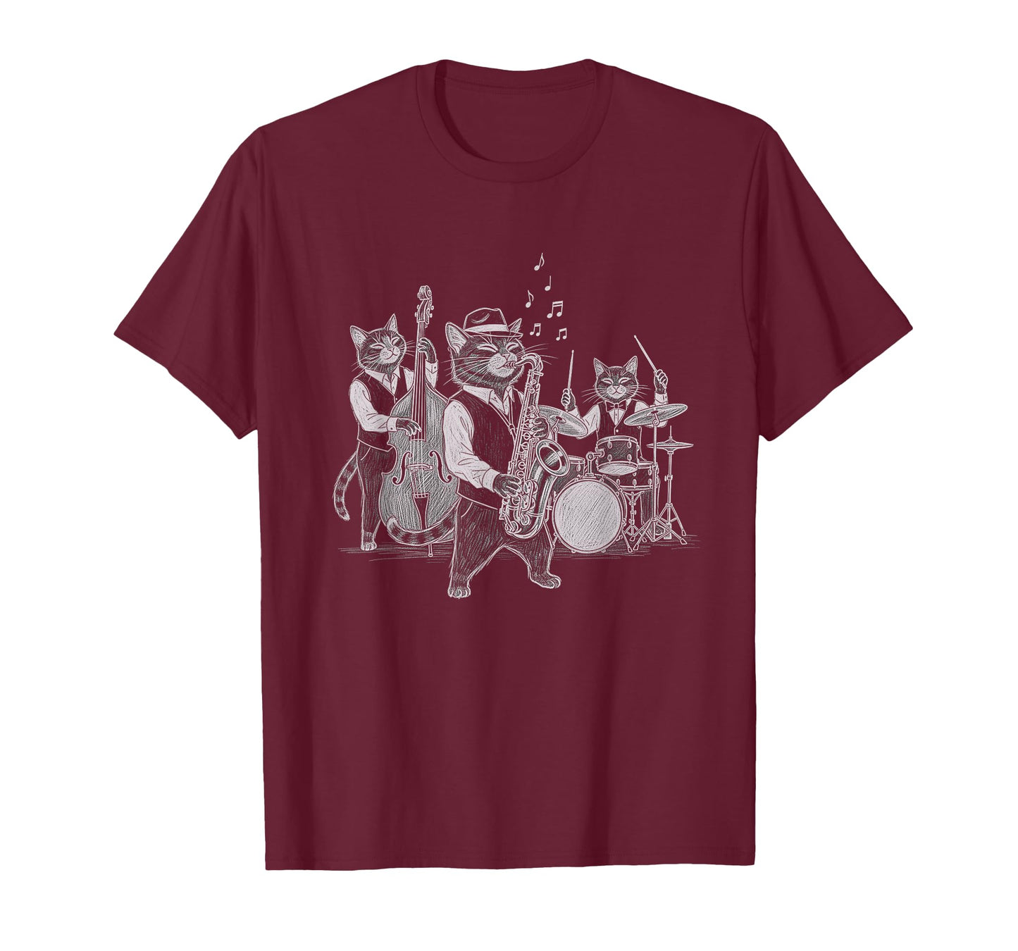Cats Playing Jazz Saxophone Drums Art Music Lover T-Shirt