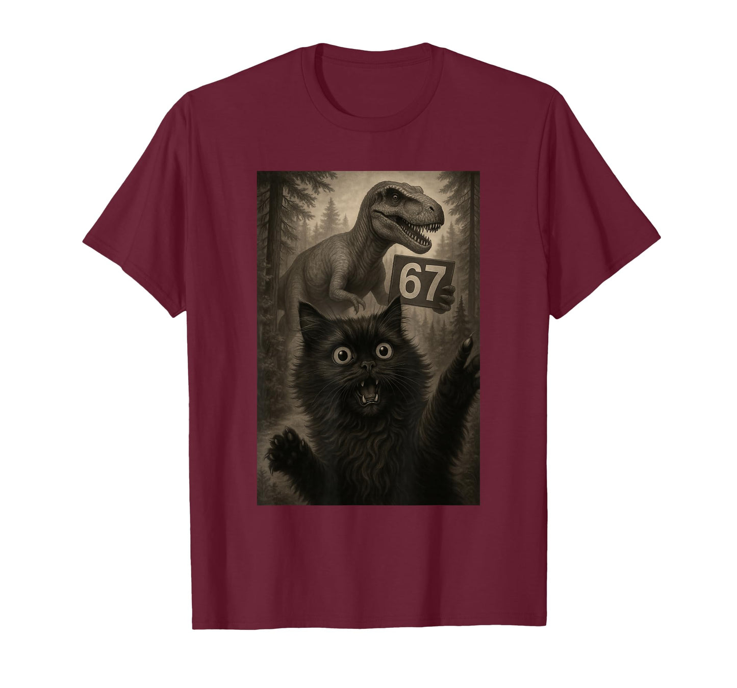 Cat Selfie 67 Meme Six Seven Funny T-Rex Dinosaur T-Shirt