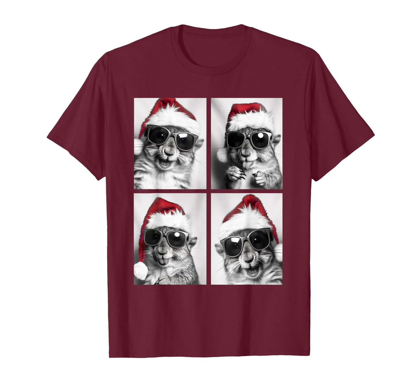 Funny Christmas Squirrels Sunglasses Santa Hat Festive Meme T-Shirt