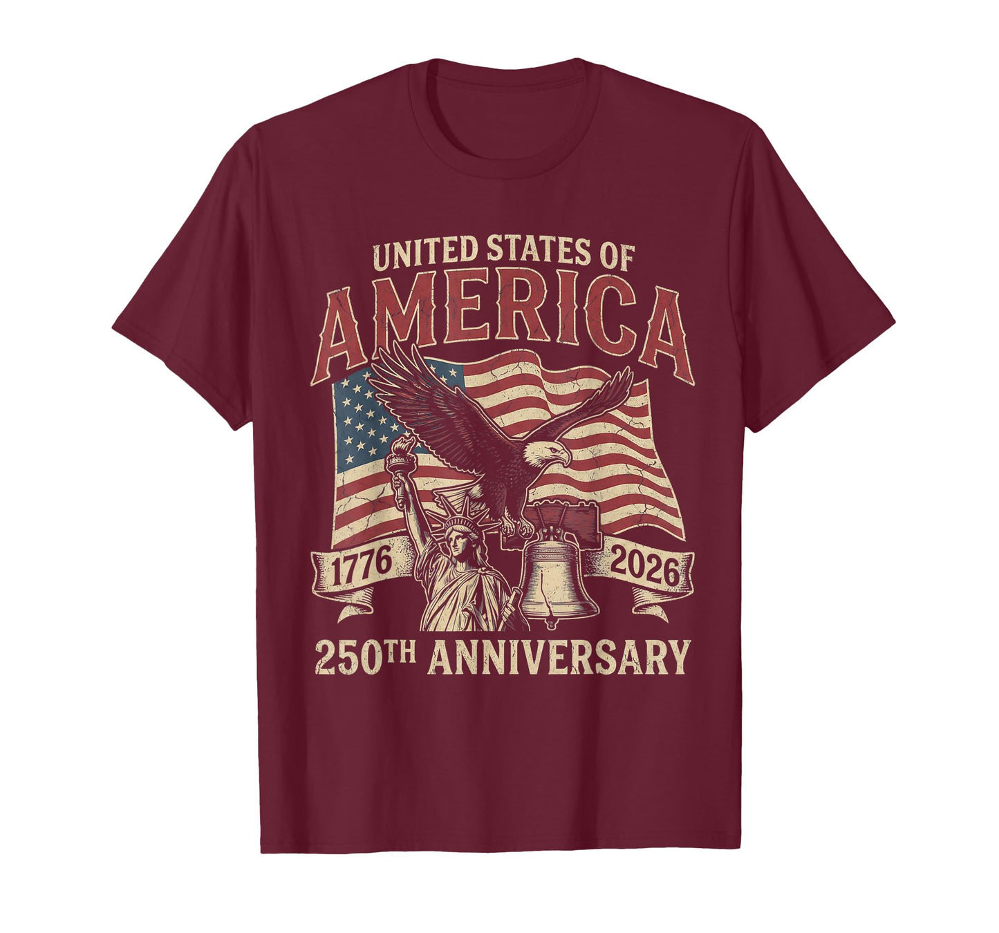 Vintage 250 Years 1776-2026 250th Birthday 4th July American T-Shirt